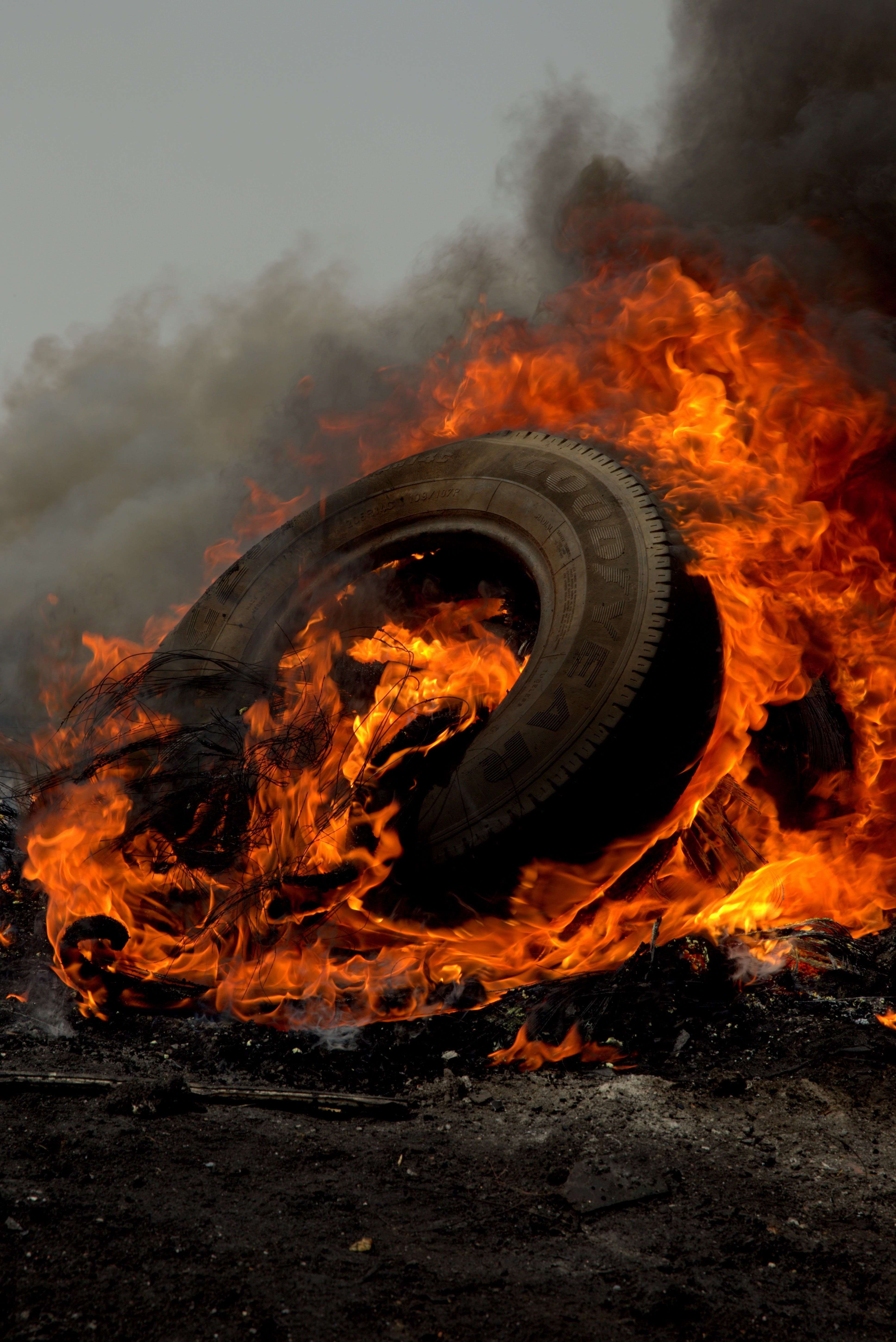 a picture of a huge tyre burning